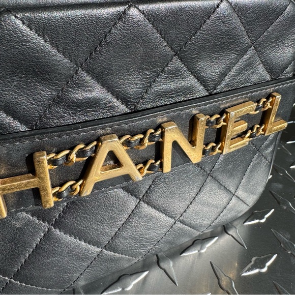 Chanel Quilted Enchained Logo Camera Bag in Black - Picture 6 of 12